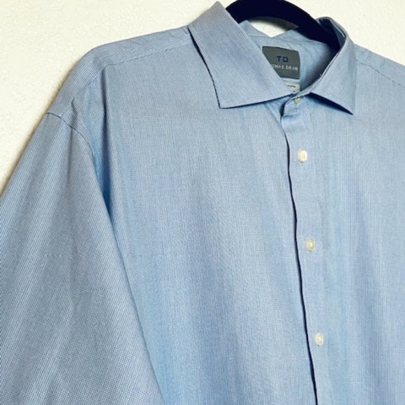 THOMAS DEAN Blue Check Long Sleeve Button Down Top - Picture 4 of 6